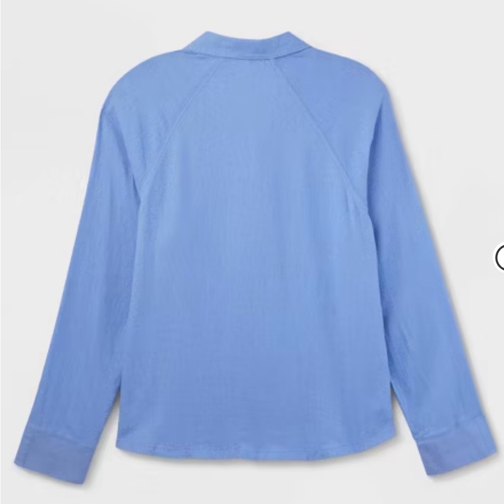 Universal Thread Blue Linen Women's Long Sleeve Adaptive Button-Down Shirt (XL) - Picture 4 of 10